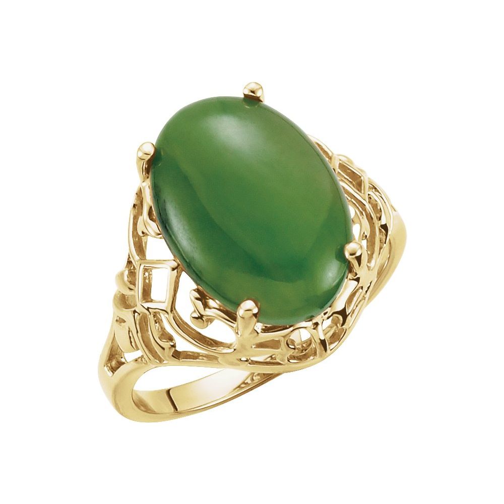 Natural Nephrite Jade Cabochon Ring In 14K Yellow Gold | Size 6