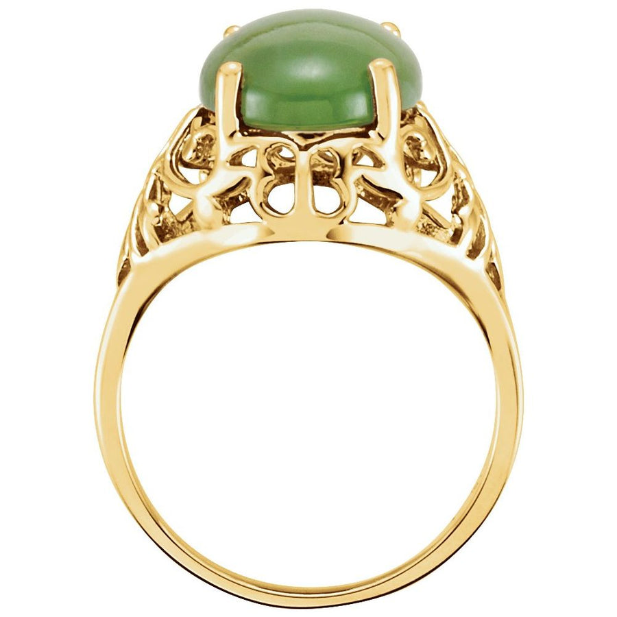 Natural Nephrite Jade Cabochon Ring In 14K Yellow Gold | Size 6