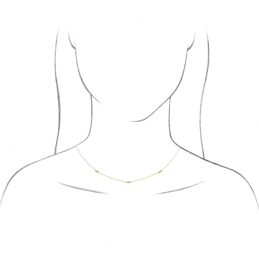 1/5 CTW Natural Baguette Diamond 3 Station Necklace In Solid 14K Yellow Gold