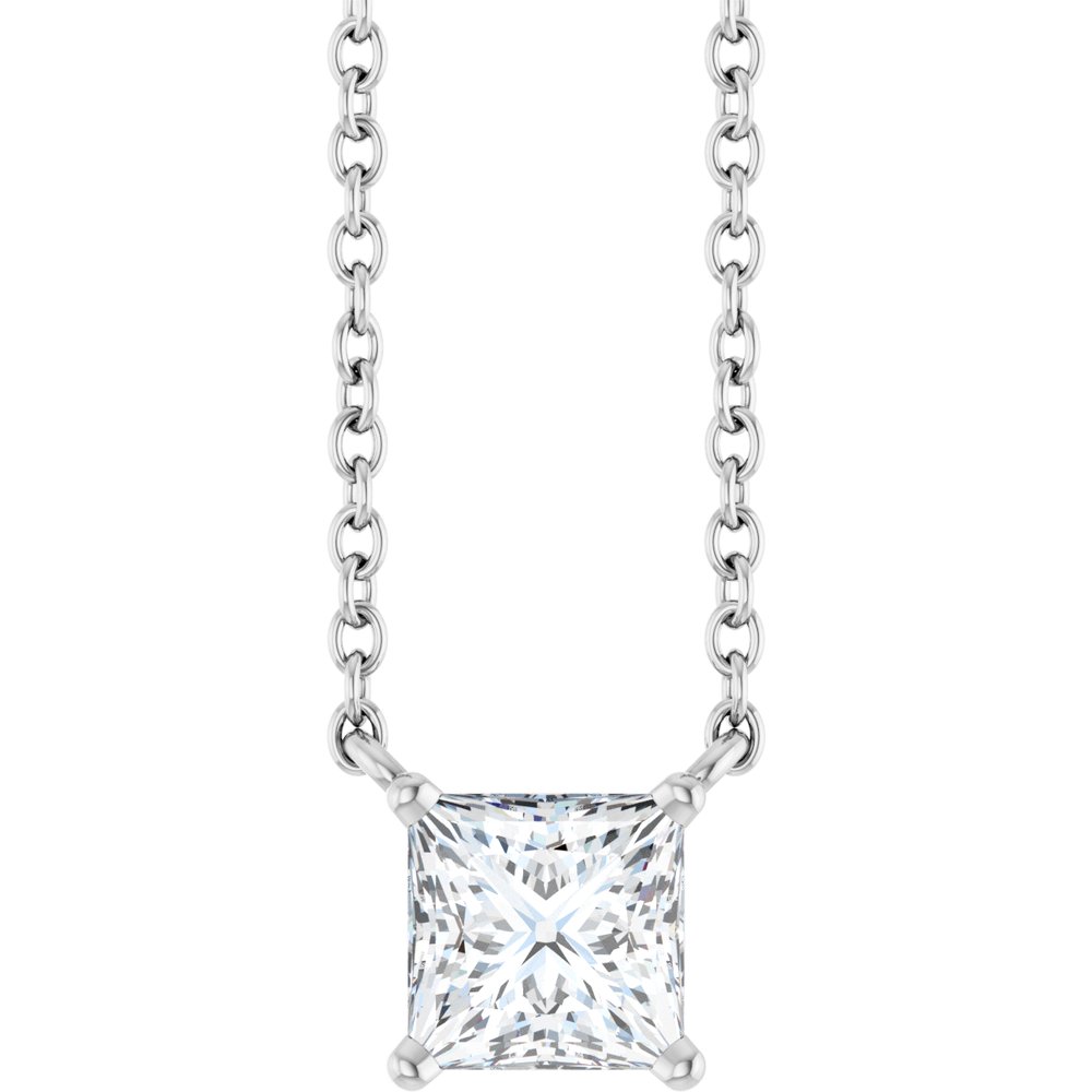 Princess Cut 1/2 Ct Natural Diamond Solitaire Pendant In 14K White Gold