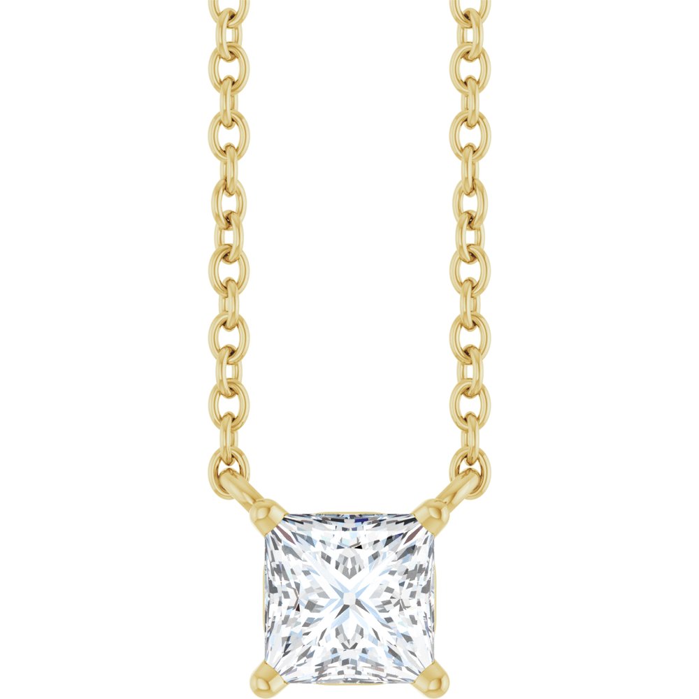 Princess Cut 1/2 Ct Lab-Grown Diamond Solitaire Pendant In 14K Yellow Gold