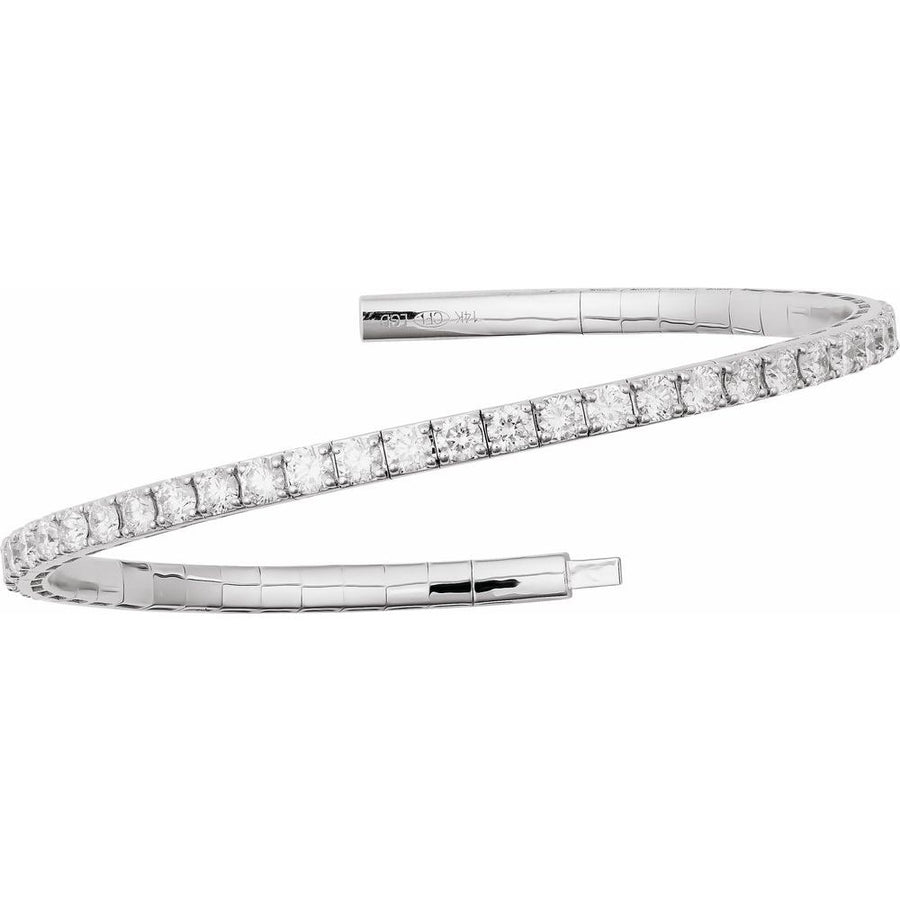 Flexible Natural Diamond Solid 14K White Gold Bangle Bracelet