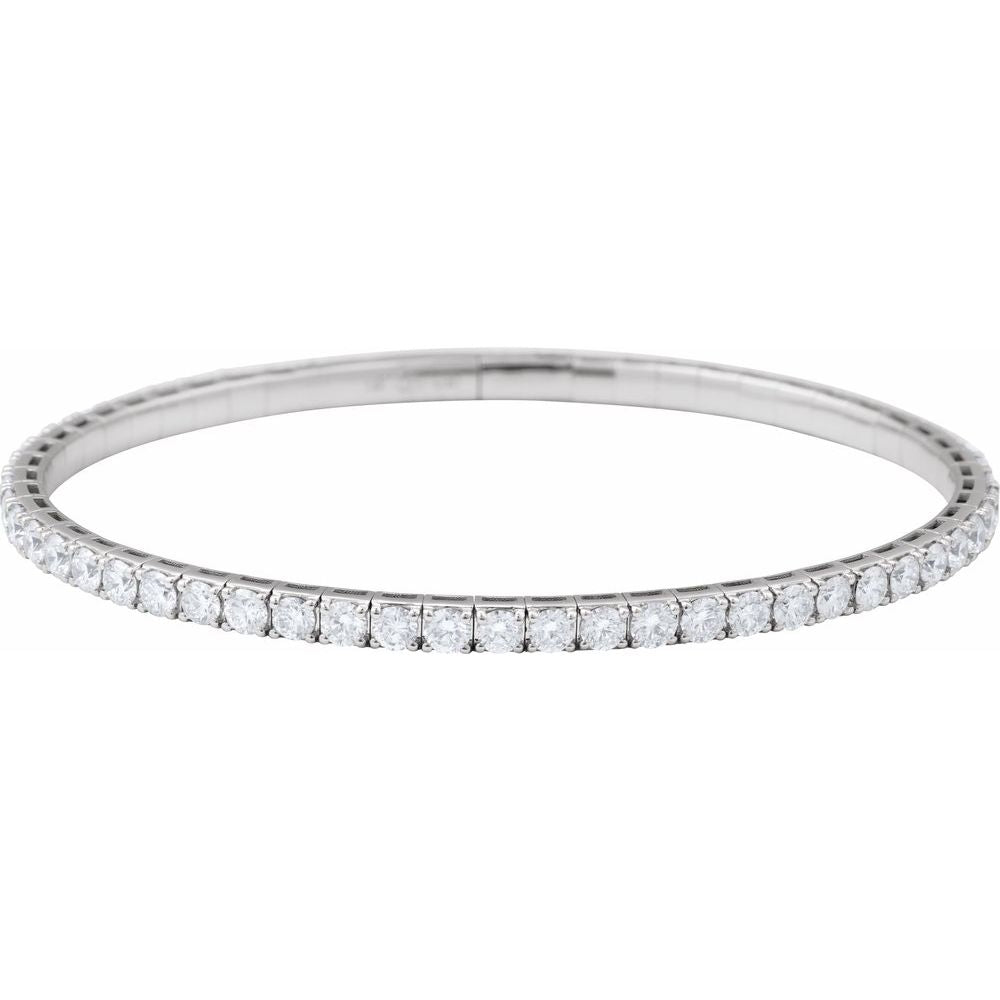 Flexible Natural Diamond Solid 14K White Gold Bangle Bracelet