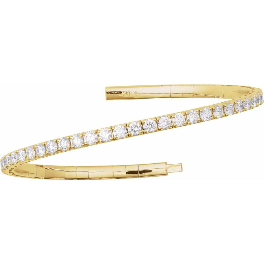 Flexible Natural Diamond Solid 14K Yellow Gold Bangle Bracelet