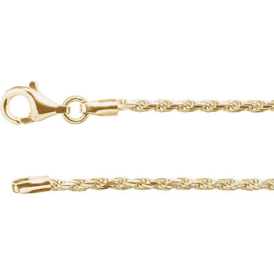 1.5 mm Solid Diamond Cut Rope Chain Necklace In 18K Yellow Gold Vermeil