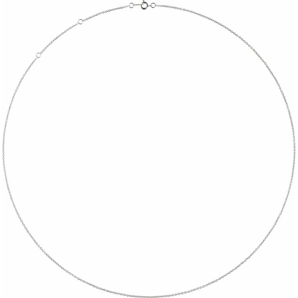Adjustable 1mm Cable Chain Necklace In 14K Solid White Gold