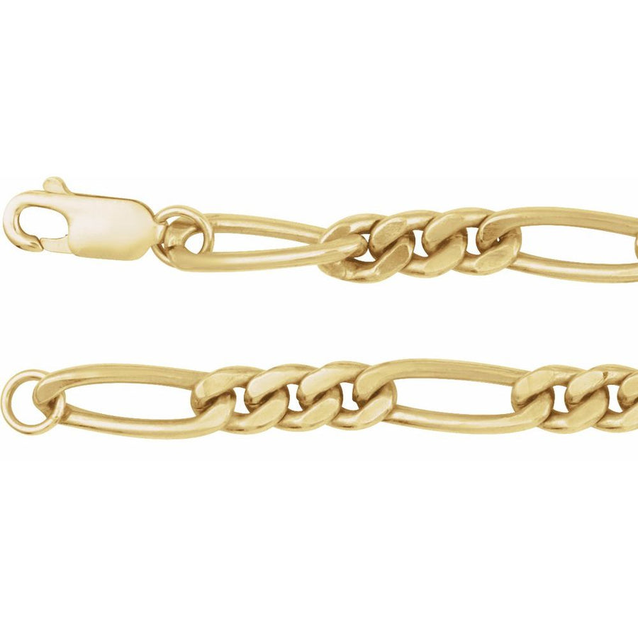 5.2 mm Figaro Chain Bracelet In Solid 14K Yellow Gold-Filled