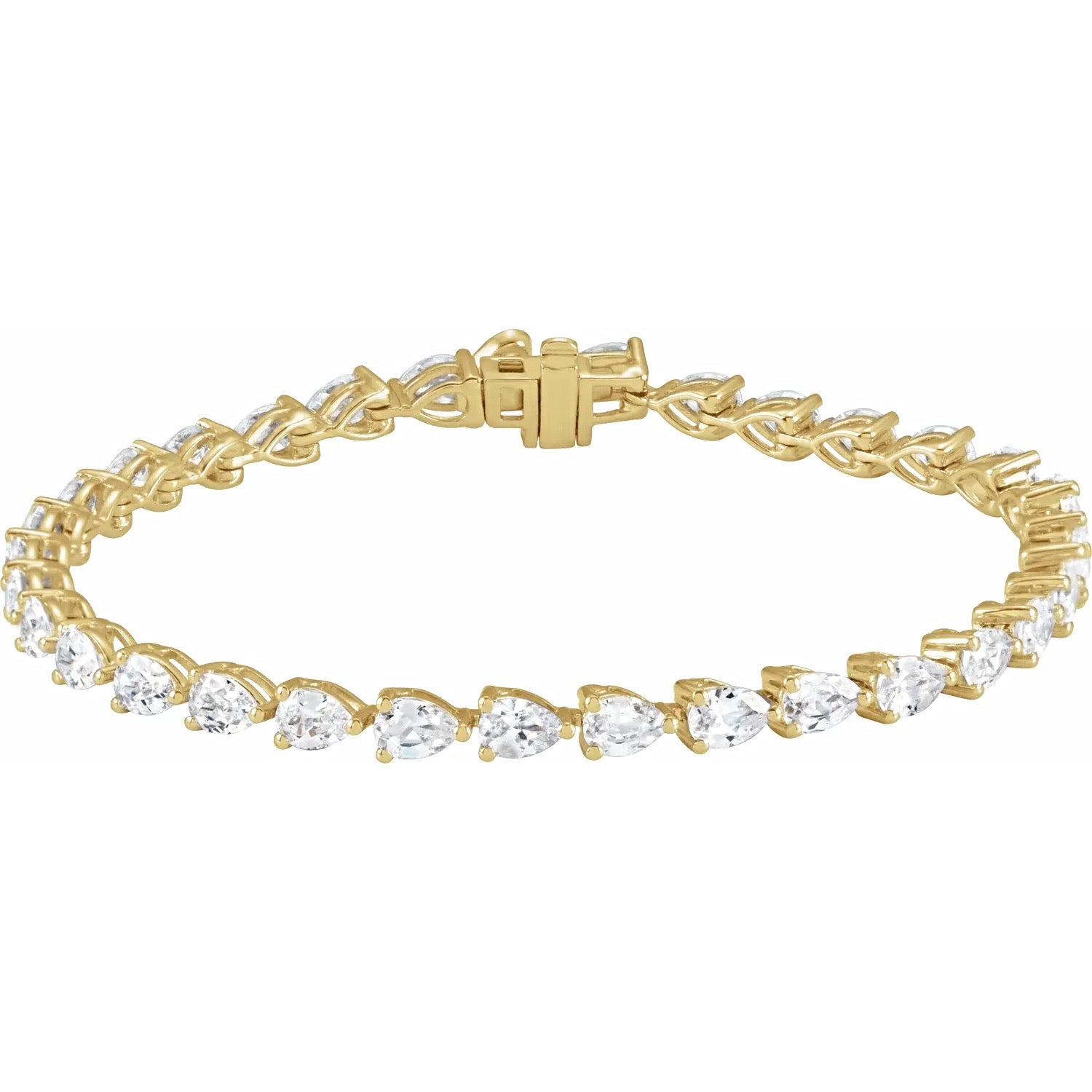 6 And 1/2 Carat Pear Shaped Lab-Grown Diamond Tennis Bracelet In Solid 14K Yellow Gold