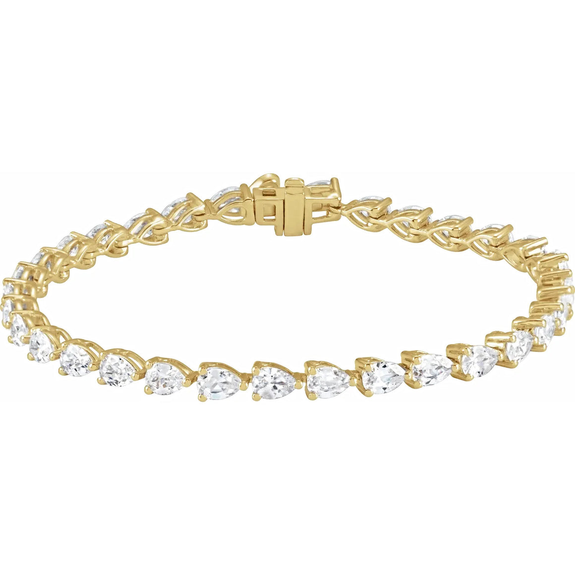 6 And 1/2 Carat Pear Shaped Lab-Grown Diamond Tennis Bracelet In Solid 14K Yellow Gold