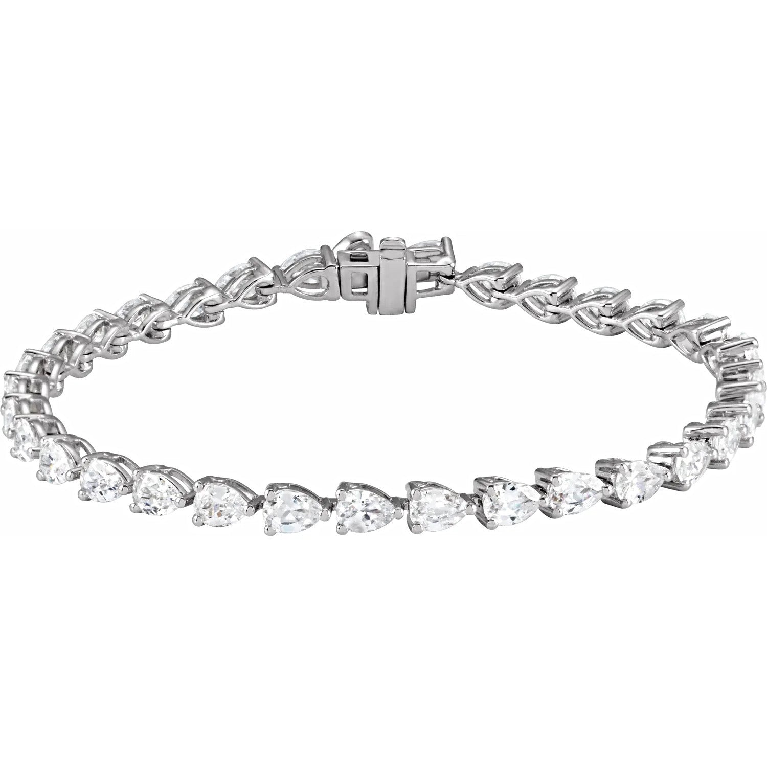 6 And 1/2 Carat Pear Shaped Lab-Grown Diamond Tennis Bracelet In Solid 14K White Gold