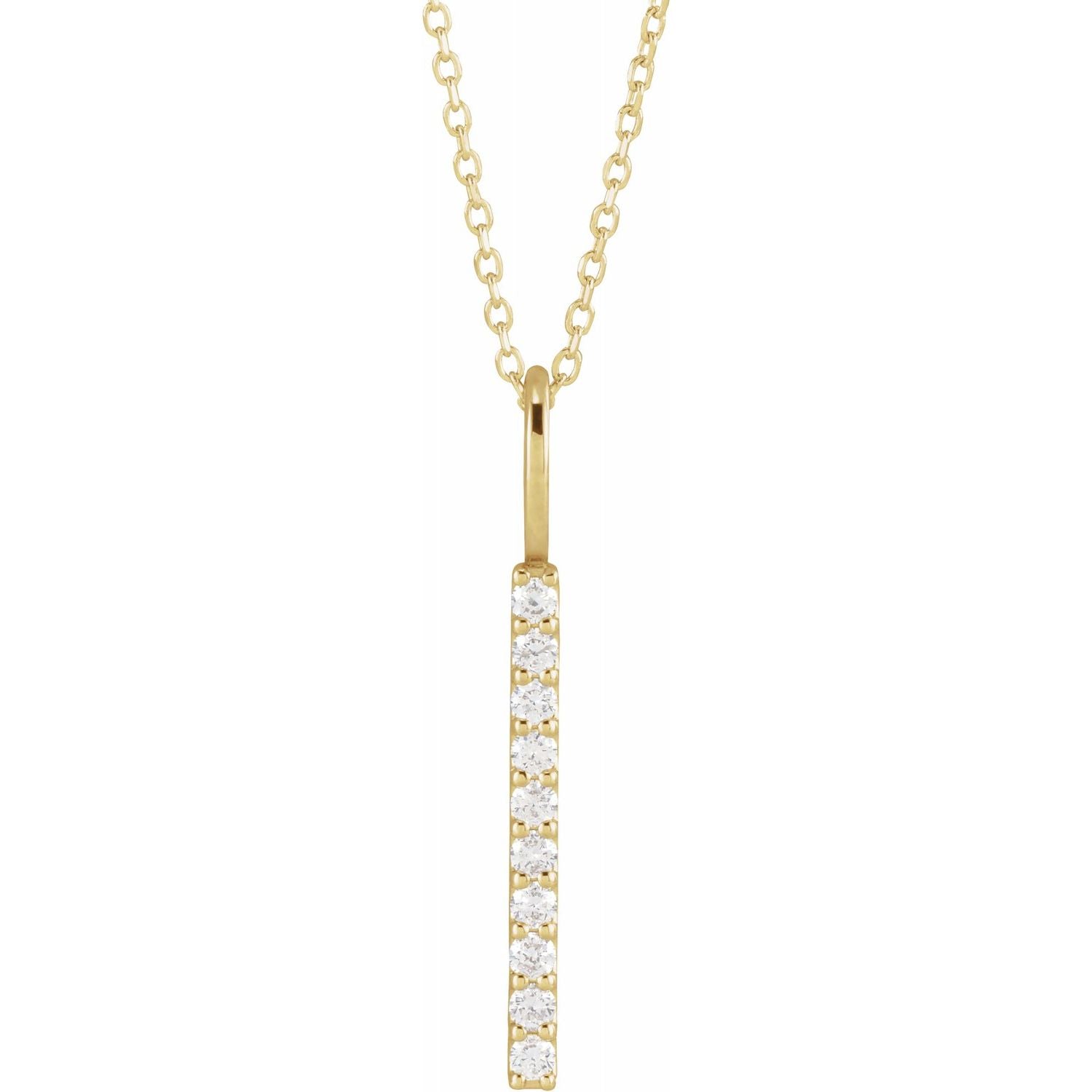 Women's Long Vertical 1/6 Carat Diamond Bar Pendant Necklace In 14K Yellow Gold