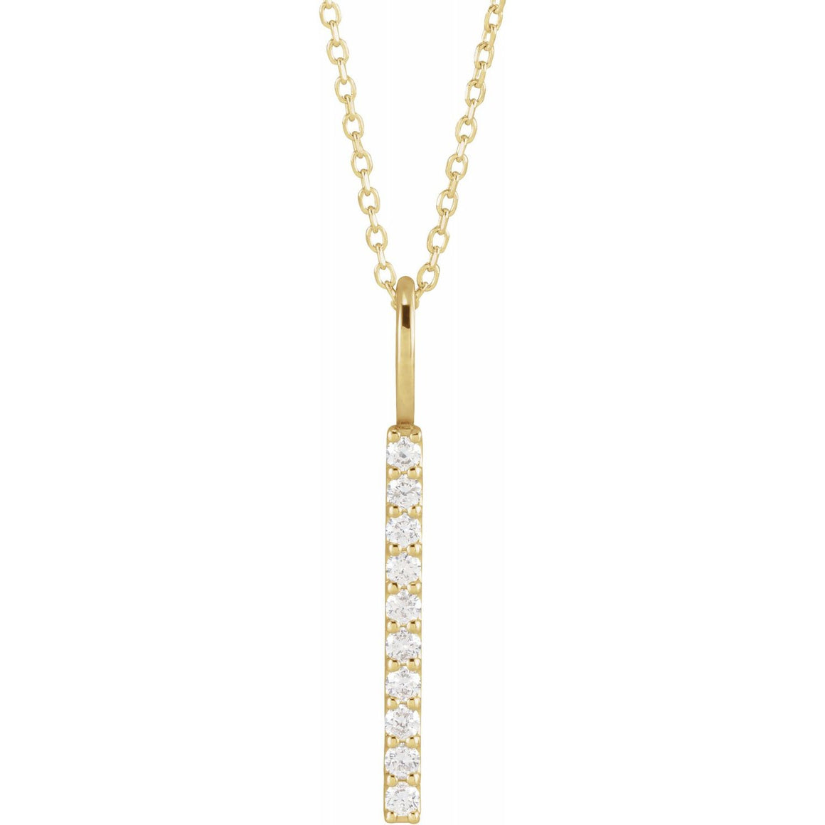 Women's Long Vertical 1/6 Carat Diamond Bar Pendant Necklace In 14K Yellow Gold