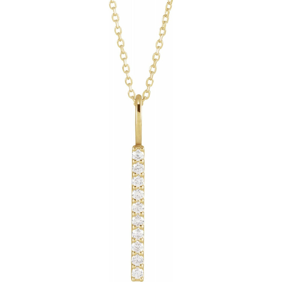 Women's Long Vertical 1/6 Carat Diamond Bar Pendant Charm In 14K Yellow Gold