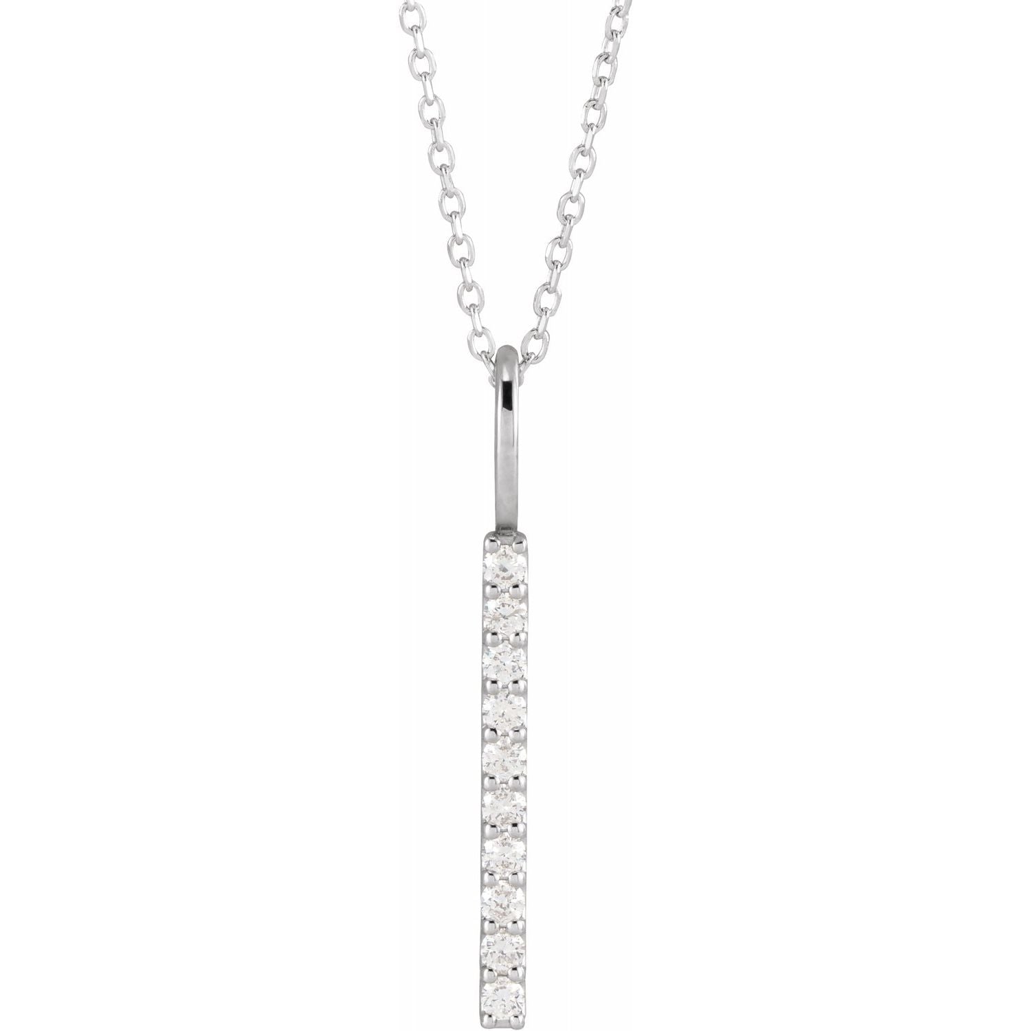 Women's Long Vertical 1/6 Carat Diamond Bar Pendant Necklace In 14K White Gold