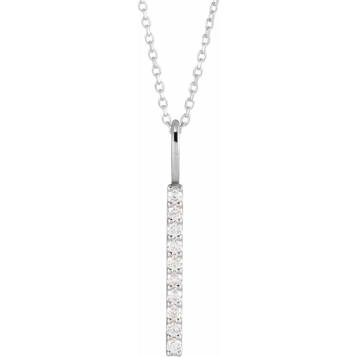Women's Long Vertical 1/6 Carat Diamond Bar Pendant Necklace In 14K White Gold