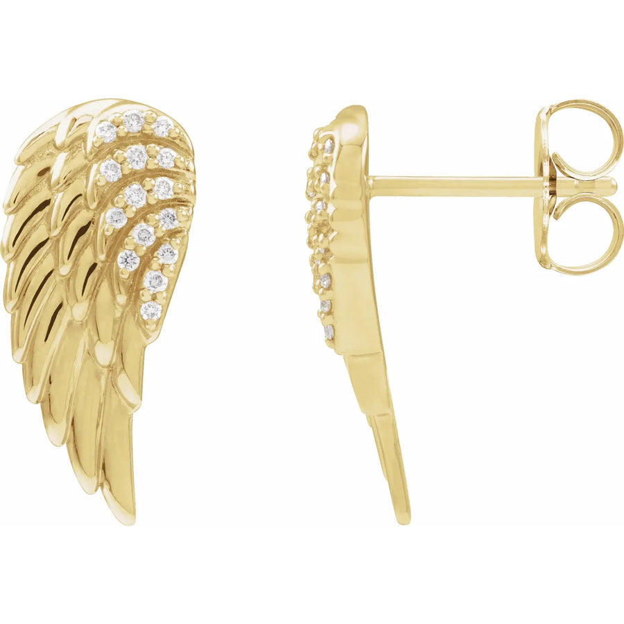 14K Gold And Diamond Angel Wing Drop Earrings