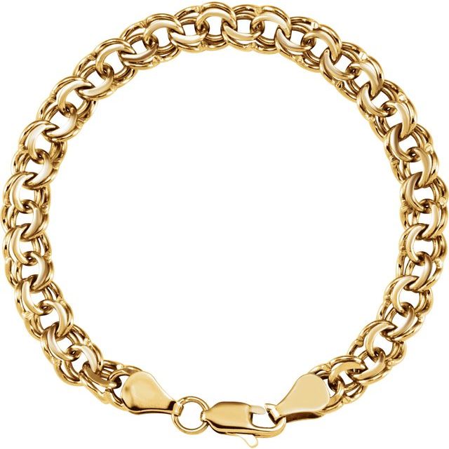 14K Gold 7mm Solid Double Link Charm Bracelet