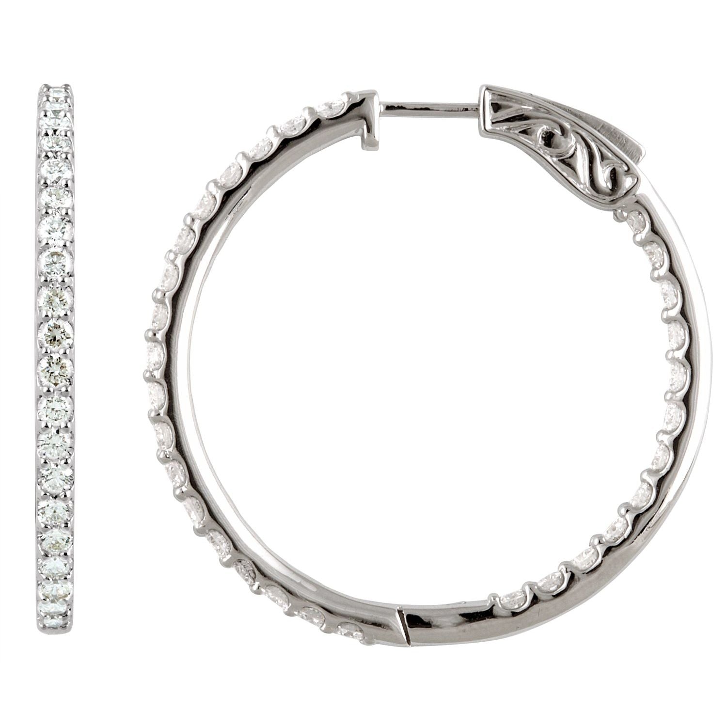 Platinum Inside-Outside Natural White Diamond Hoop Earrings