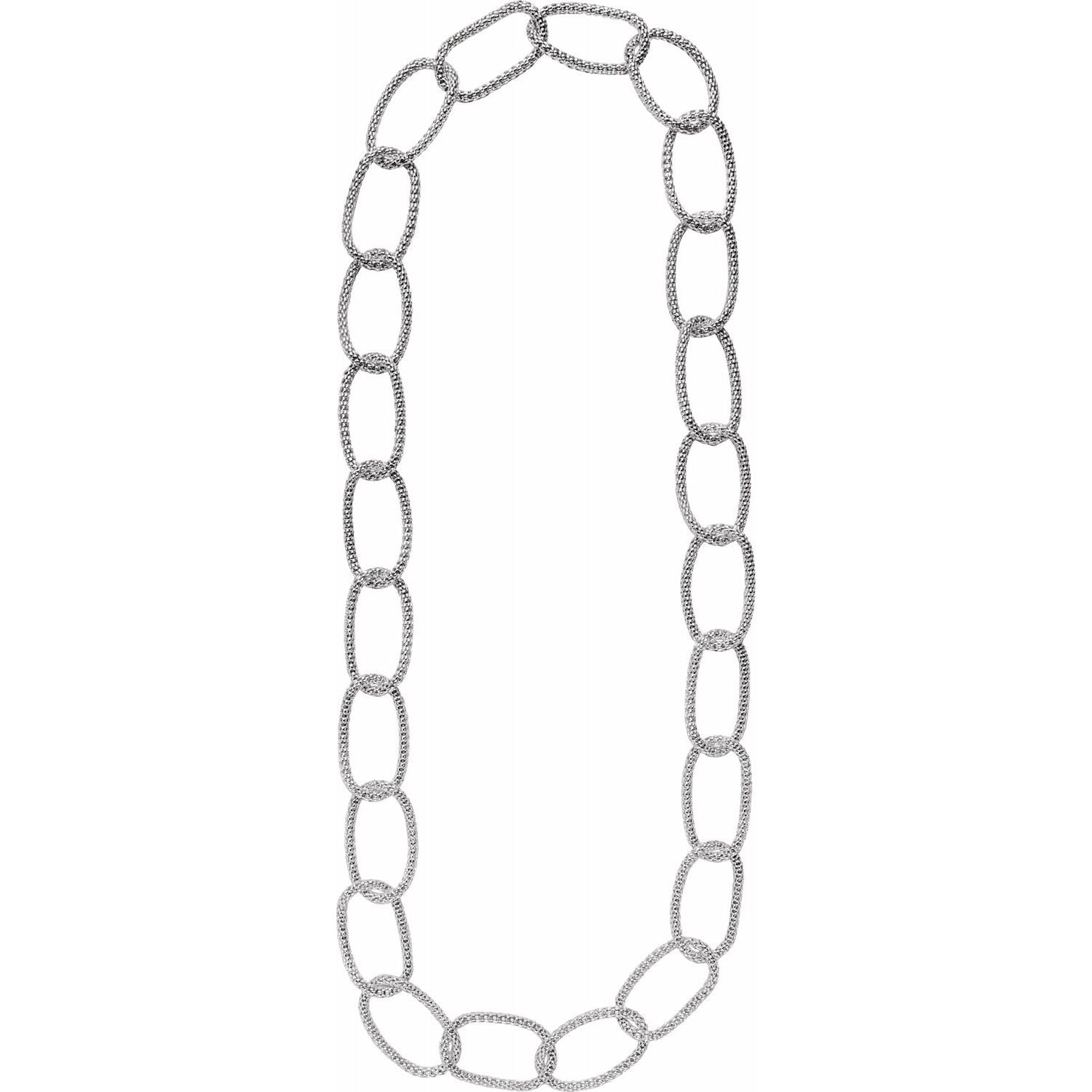 Sterling Silver Chunky Mesh Link 35 Inch Chain Necklace