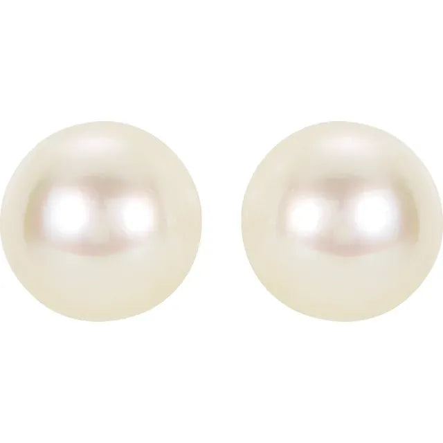 14K Yellow Gold 8mm Cultured White Akoya Pearl Stud Earrings