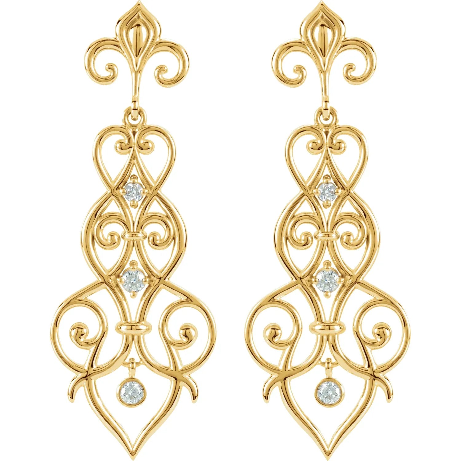 14K Yellow Gold 1/3 CTW Natural Diamond Fleur-de-Lis Drop And Dangle Earrings