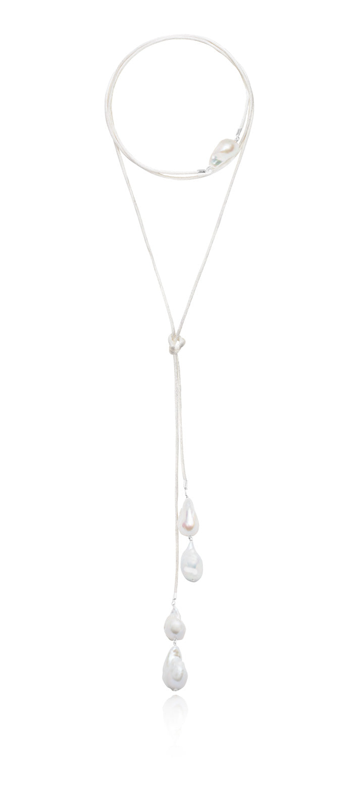 Baroque Freshwater Pearl & Satin Wrap Necklace XL - Silver