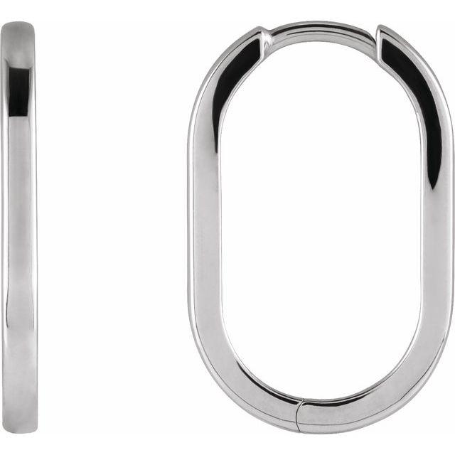 Platinum Elongated Oval Huggie Hoop Earrings
