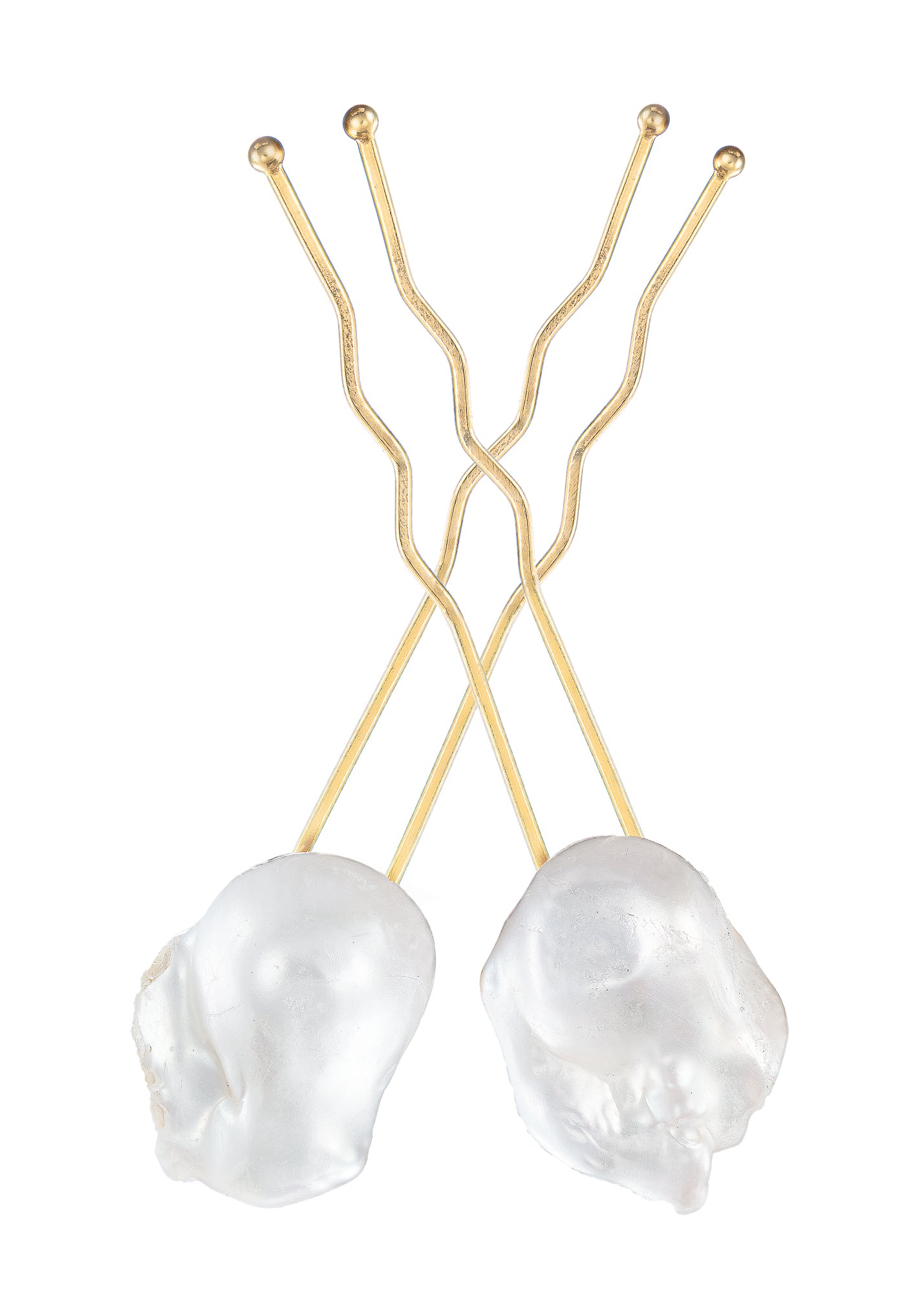 Large White  Baroque Freshwater Pearl Matching Gold-Plated Hair Pins