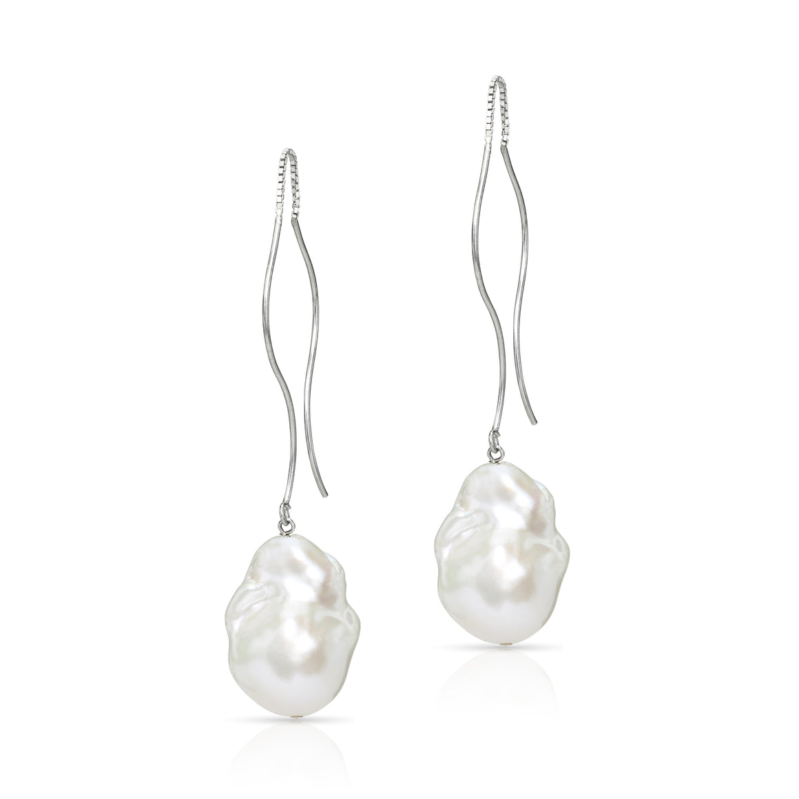 Waves Large White Baroque Freshwater Pearl Threader Earrings In Sterling Silver