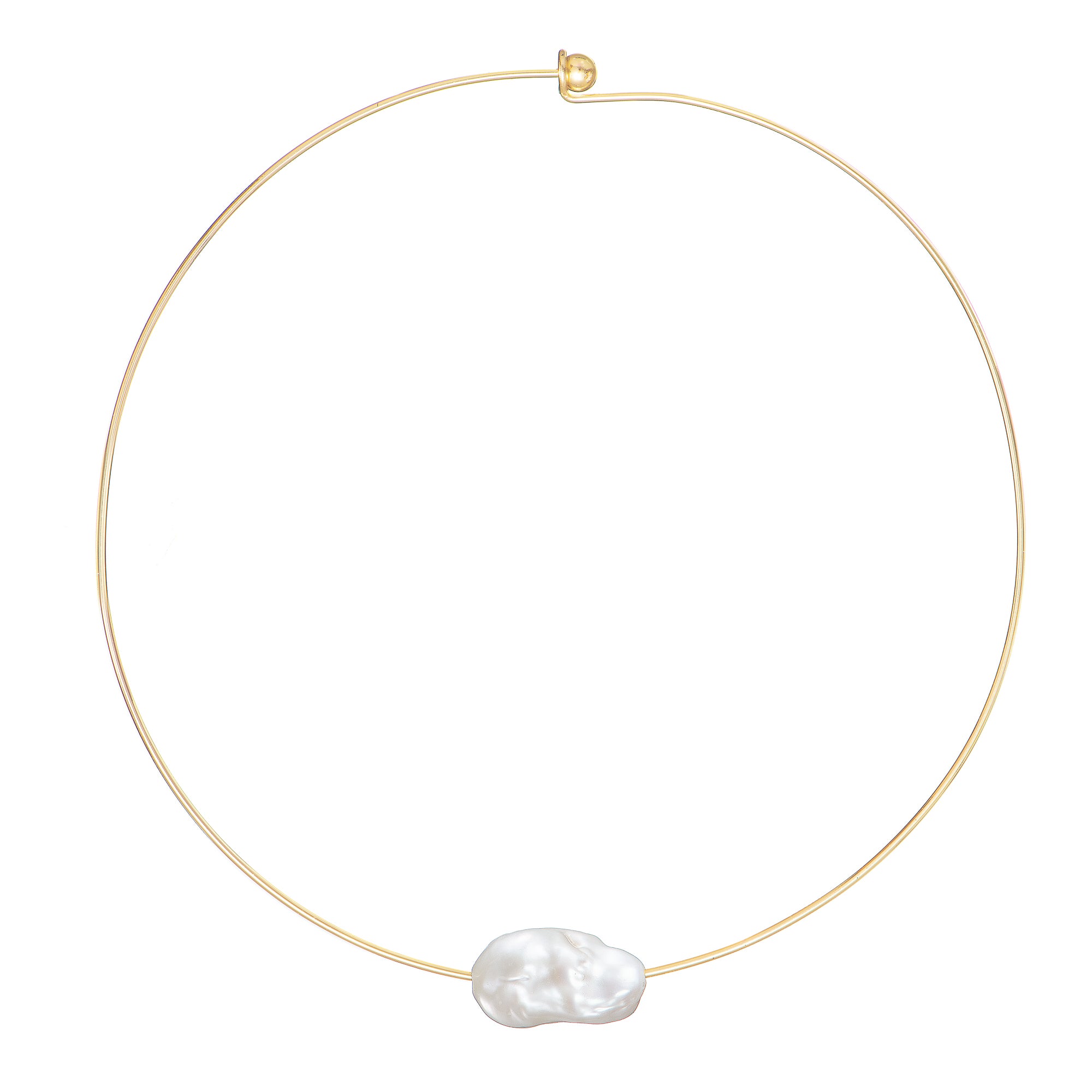Large  Baroque Freshwater Fireball Floating Pearl Gold Plated Neck Collar