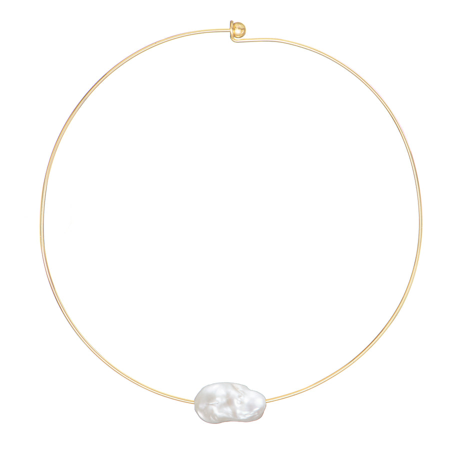 Large  Baroque Freshwater Fireball Floating Pearl Gold Plated Neck Collar