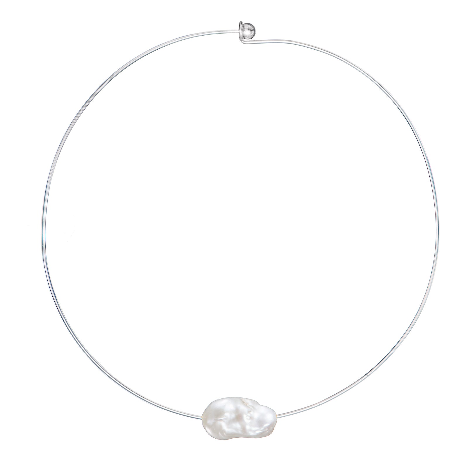 Large  Baroque Freshwater Fireball Floating Pearl Silver Plated Neck Collar