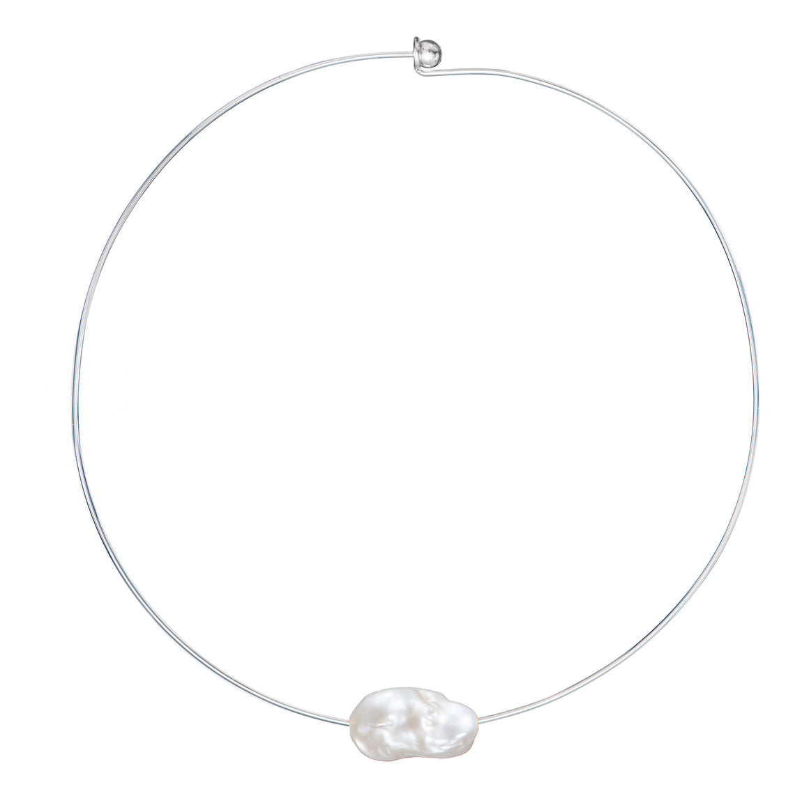 Large  Baroque Freshwater Fireball Floating Pearl Silver Plated Neck Collar