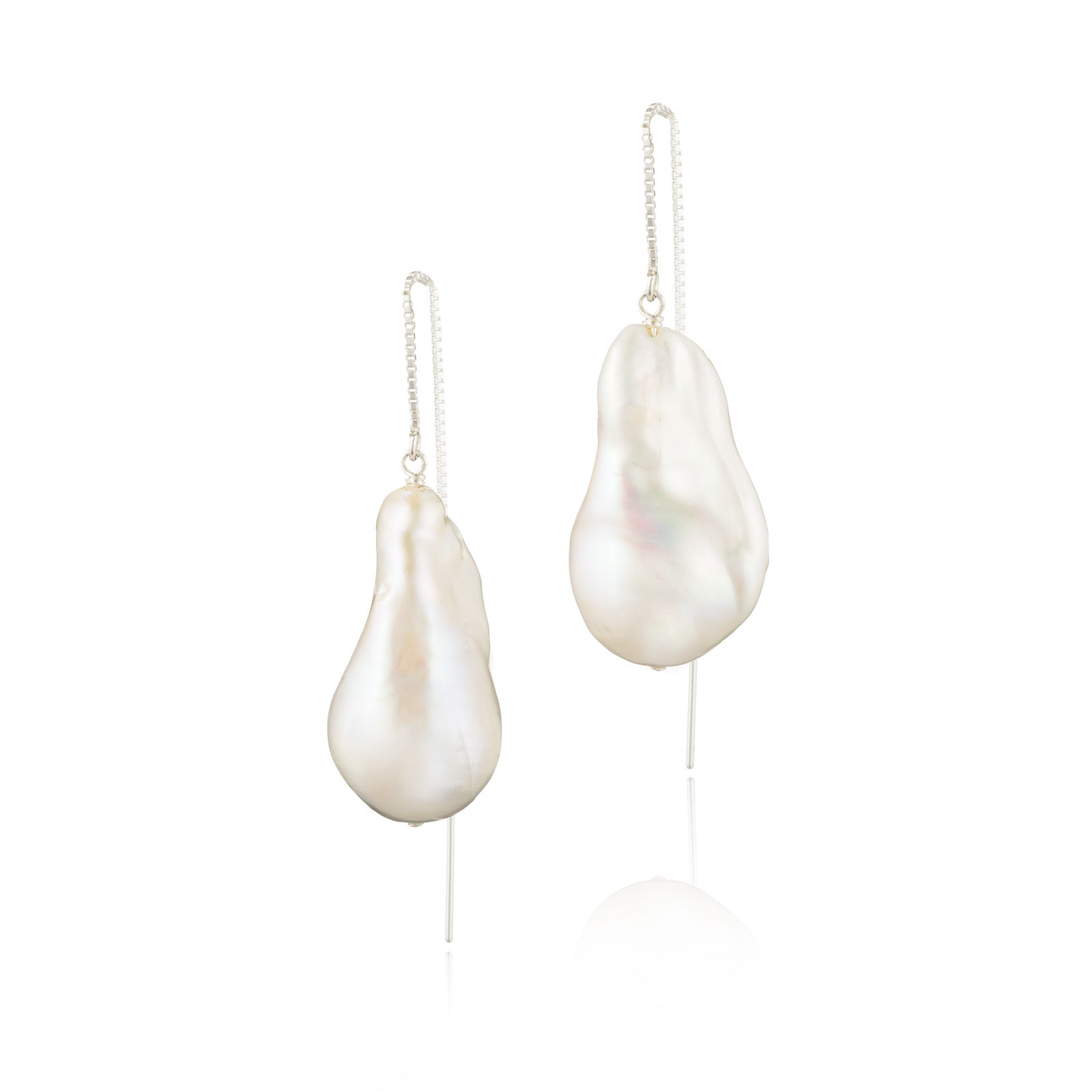 Large Baroque Freshwater Pearl Drop Adjustable Threader Earrings In Sterling Silver