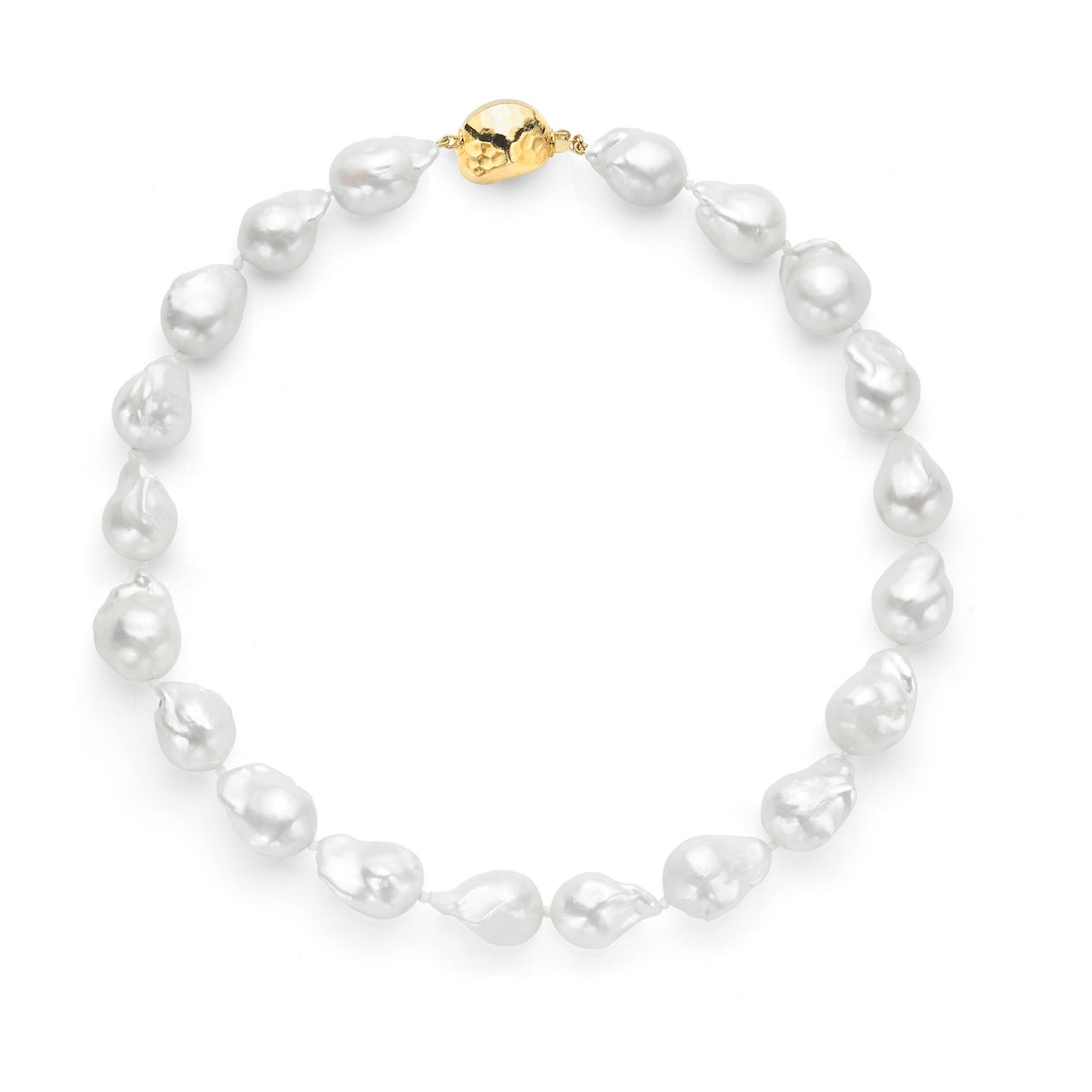 Les Trois Corniches Large White Baroque Freshwater Pearl Necklace ~ Gold Clasp