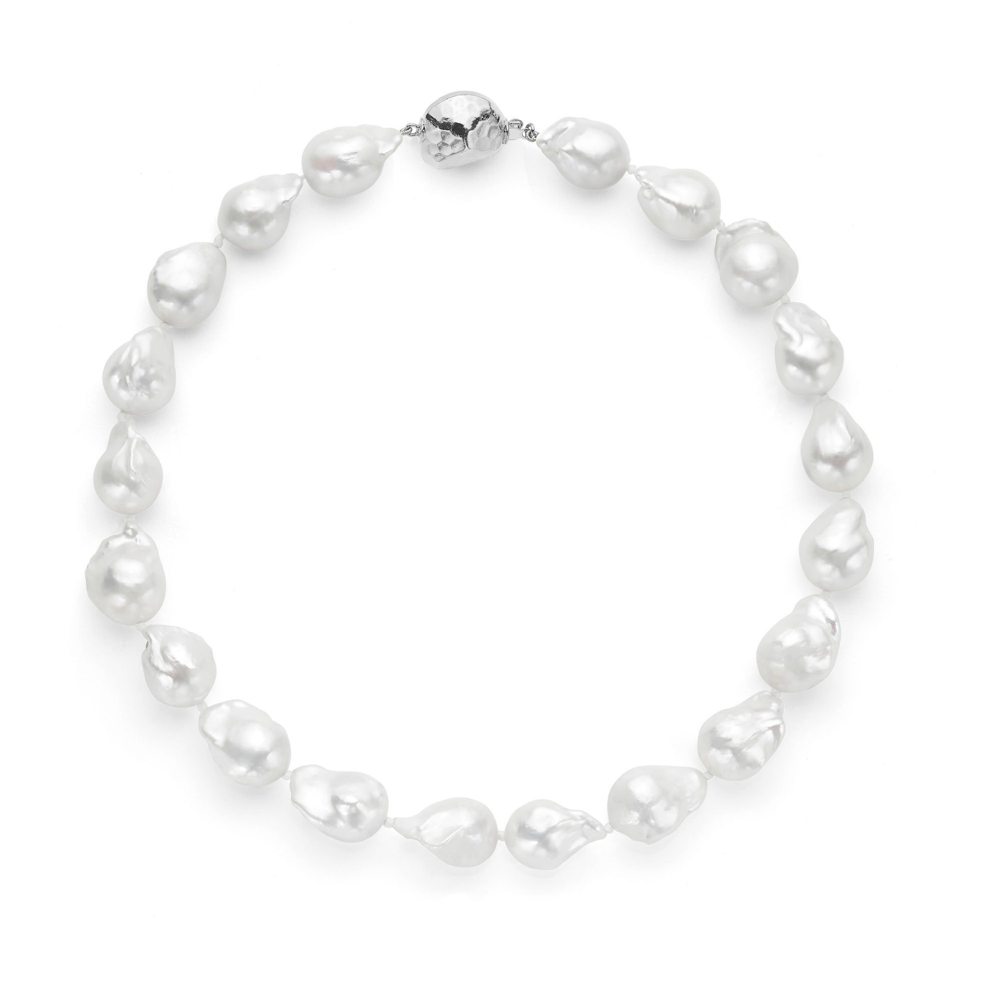 Les Trois Corniches Large White Baroque Freshwater Pearl Necklace ~ Sterling Silver Clasp