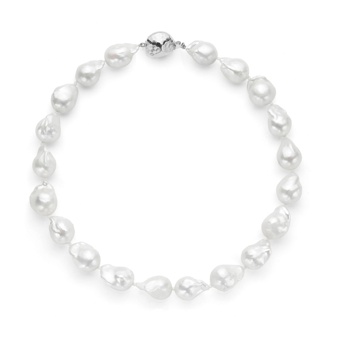 Les Trois Corniches Large White Baroque Freshwater Pearl Necklace ~ Sterling Silver Clasp