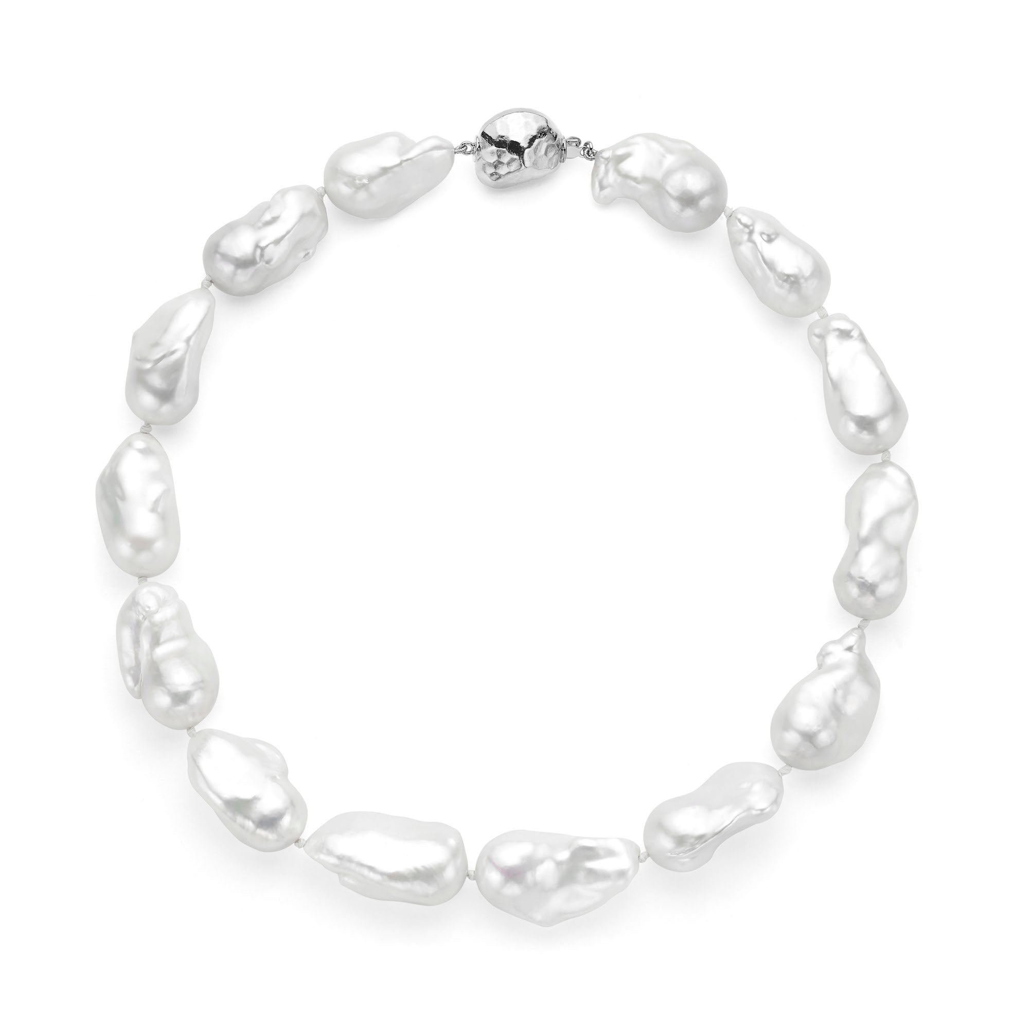 Le Croisette Large White Baroque Freshwater Pearl Necklace ~ Sterling Silver Clasp