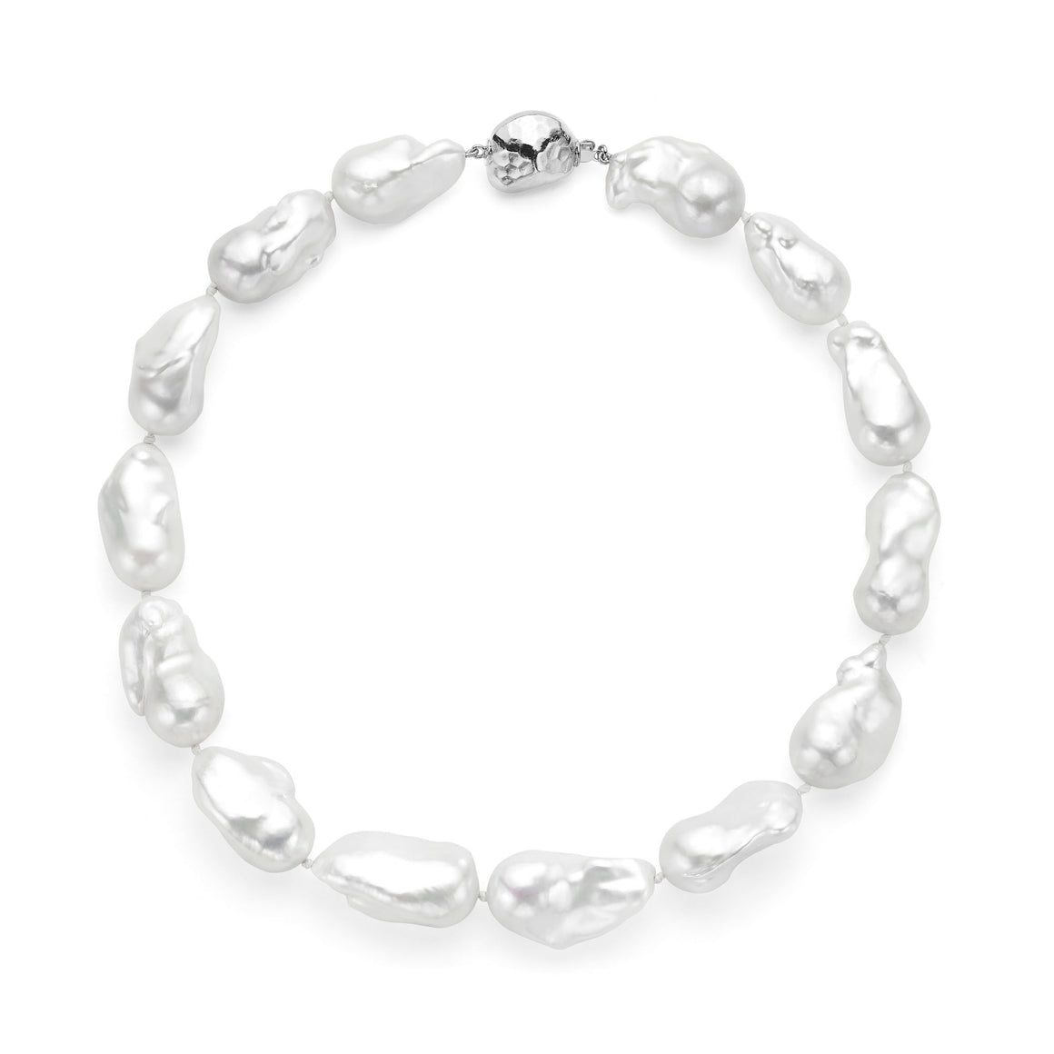 Le Croisette Large White Baroque Freshwater Pearl Necklace ~ Sterling Silver Clasp