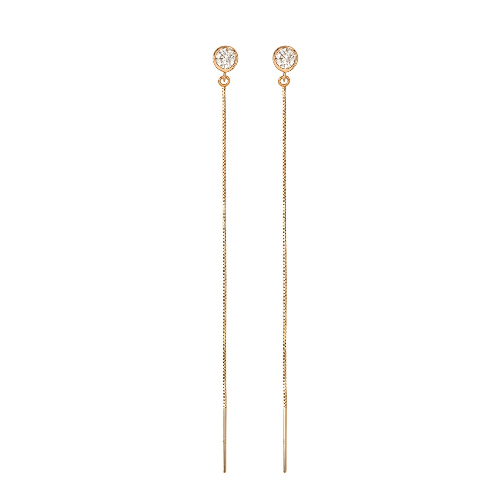 14K Rose Gold Lab-Grown Diamond Bezel Box Chain Adjustable Threader Earrings