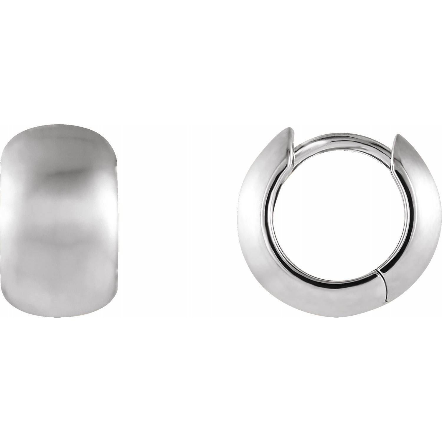 14K Brushed White Gold 15 mm Huggie Hoop Earrings