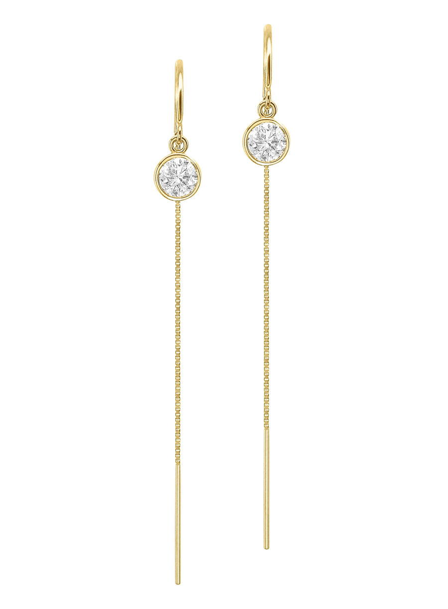 Sterling Silver Natural Diamond Bezel Box Chain Threader Drop Earrings