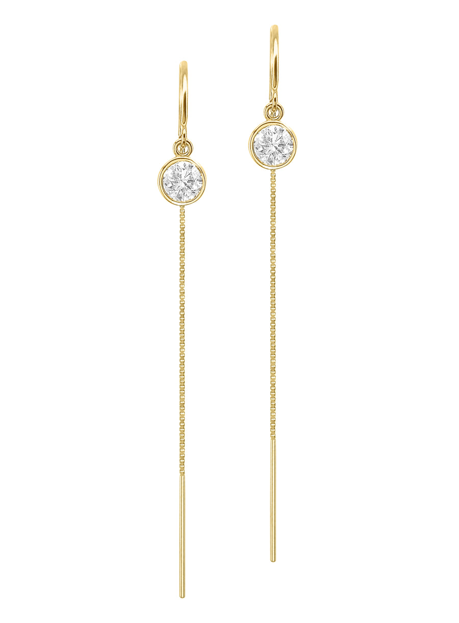 14K White Gold Lab-Grown Diamond Bezel Box Chain Threader Drop Earrings