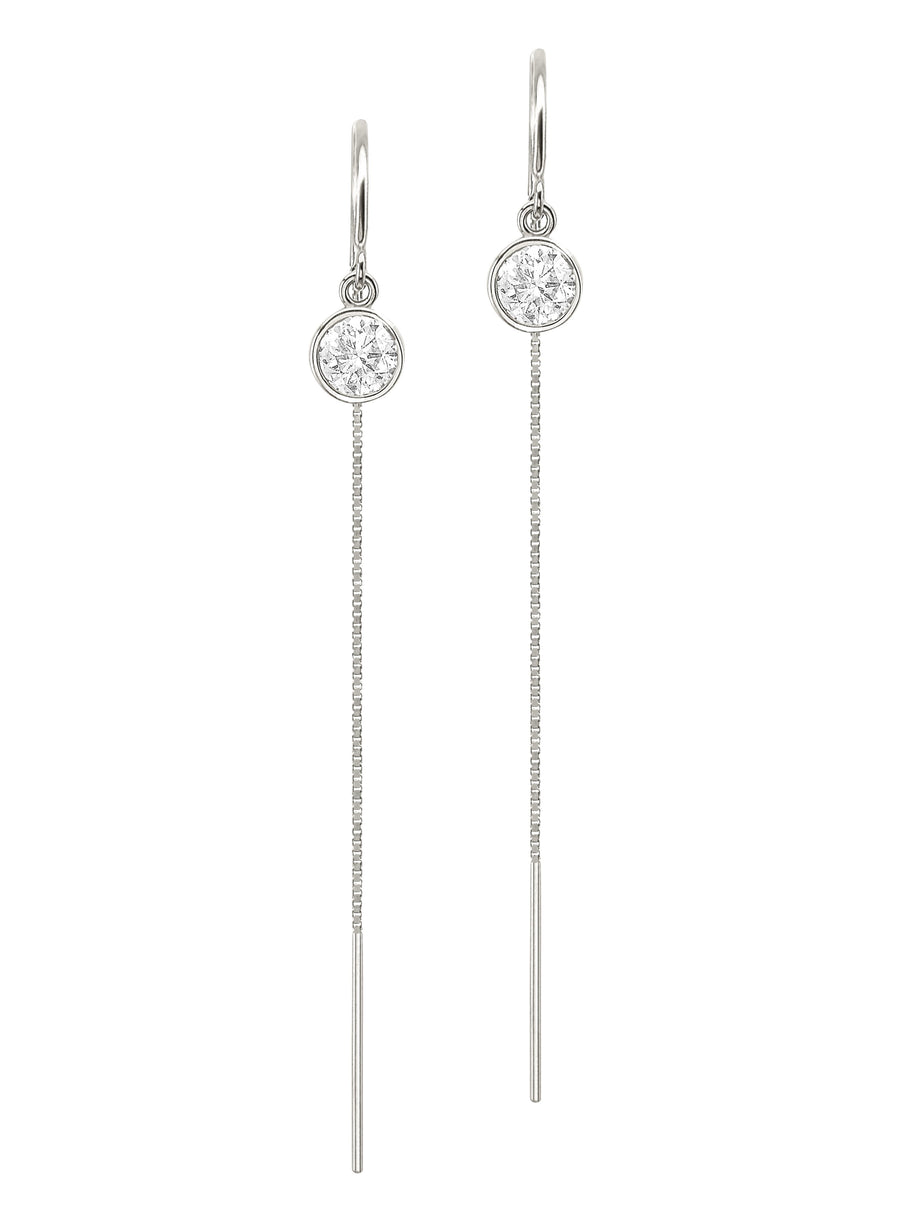 14K Yellow Gold Lab-Grown Diamond  Bezel Box Chain Threader Drop Earrings