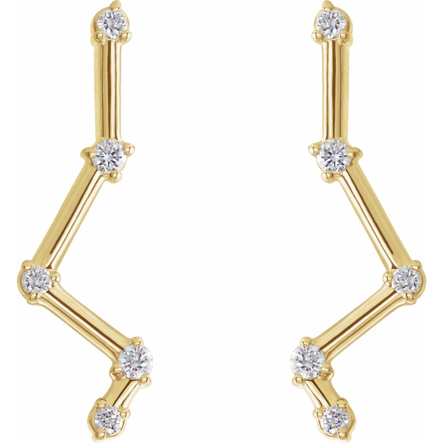 1/10 Ct Diamond Starry Nights Ear Climber Earrings In Solid 14K Yellow Gold