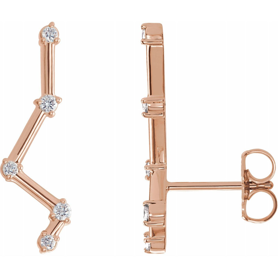 1/10 Ct Diamond Starry Nights Ear Climber Earrings In Solid 14K Rose Gold