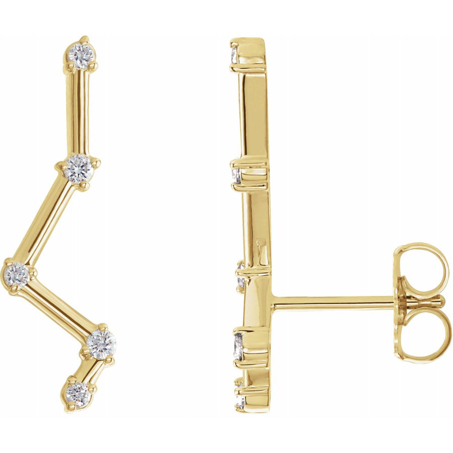 1/10 Ct Diamond Starry Nights Ear Climber Earrings In Solid 14K Yellow Gold
