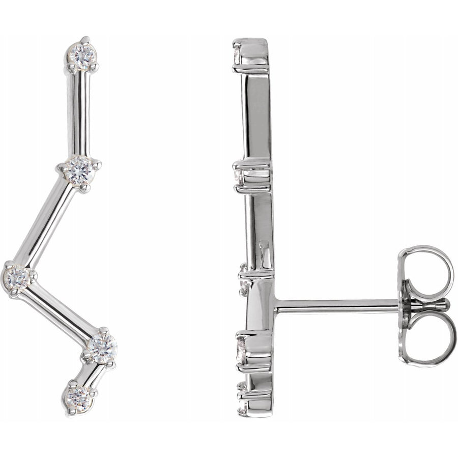 1/10 Ct Diamond Starry Nights Ear Climber Earrings In Solid 14K White Gold