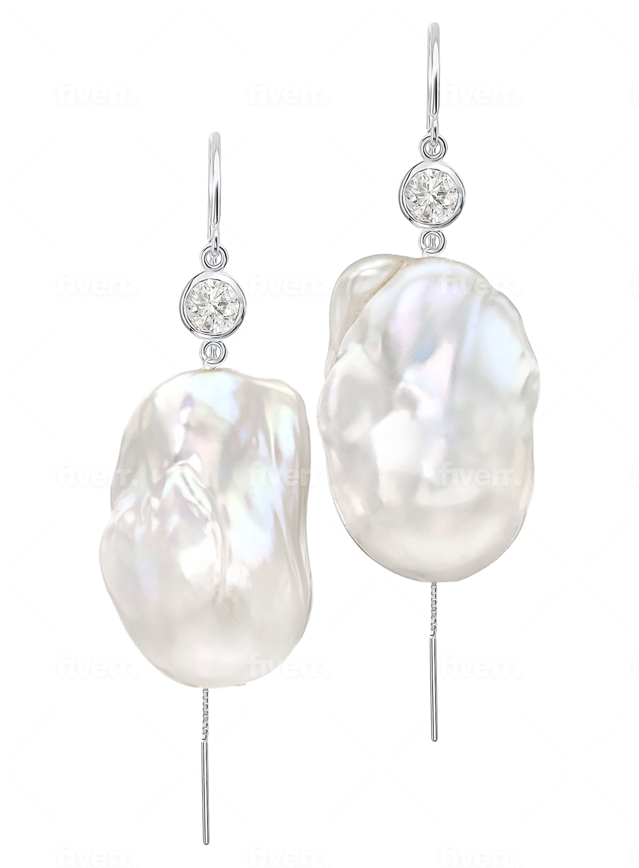Jean Joaillerie Signature Diamond And XXL Large Baroque Freshwater Pearl Drop Bridal Earrings In 14K Yellow Gold