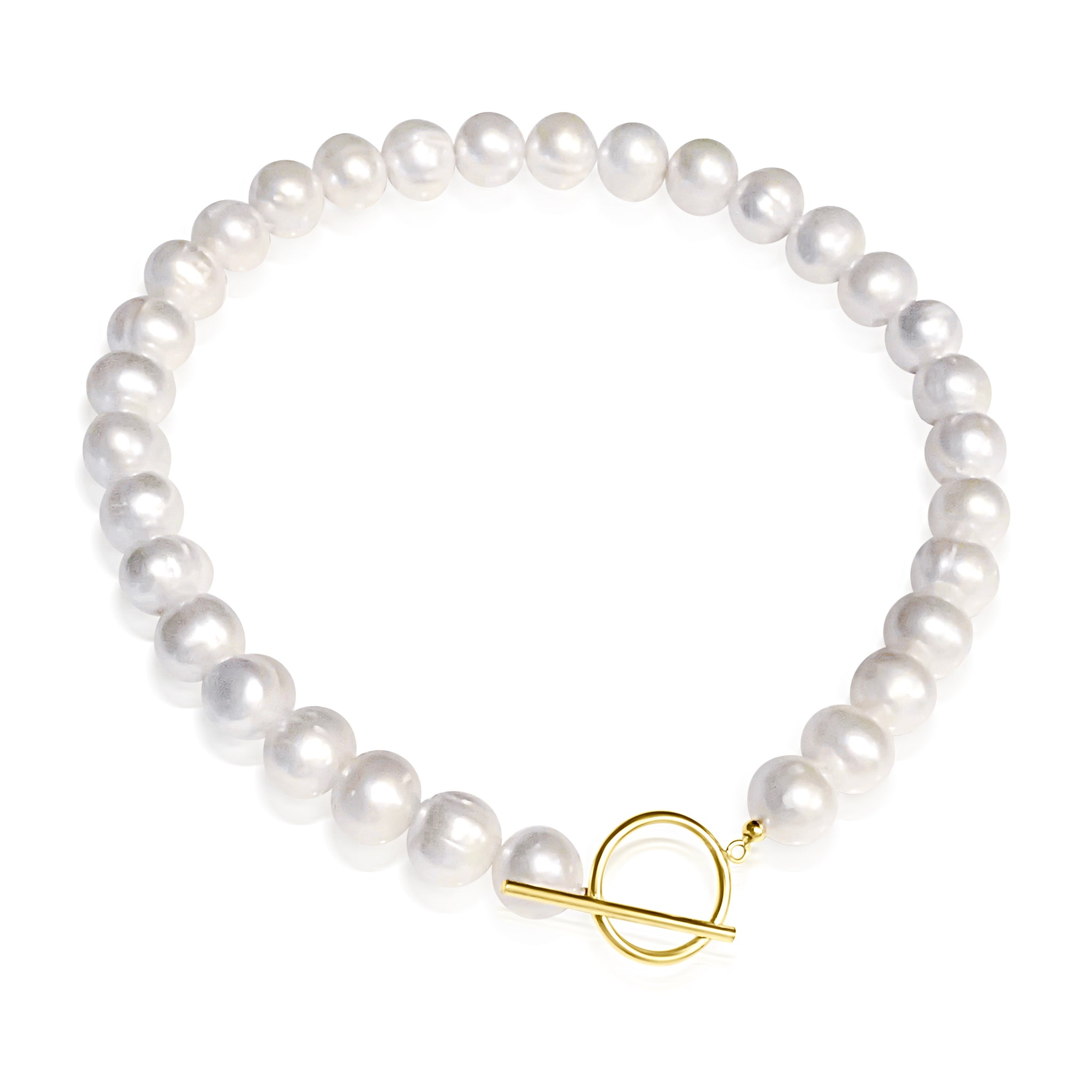 La Rotonde Large Round White Freshwater Pearl Toggle Collar Necklace